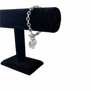 Silver Tone Toggle Bracelet with Heart Charm | Classic Chain Bracelet